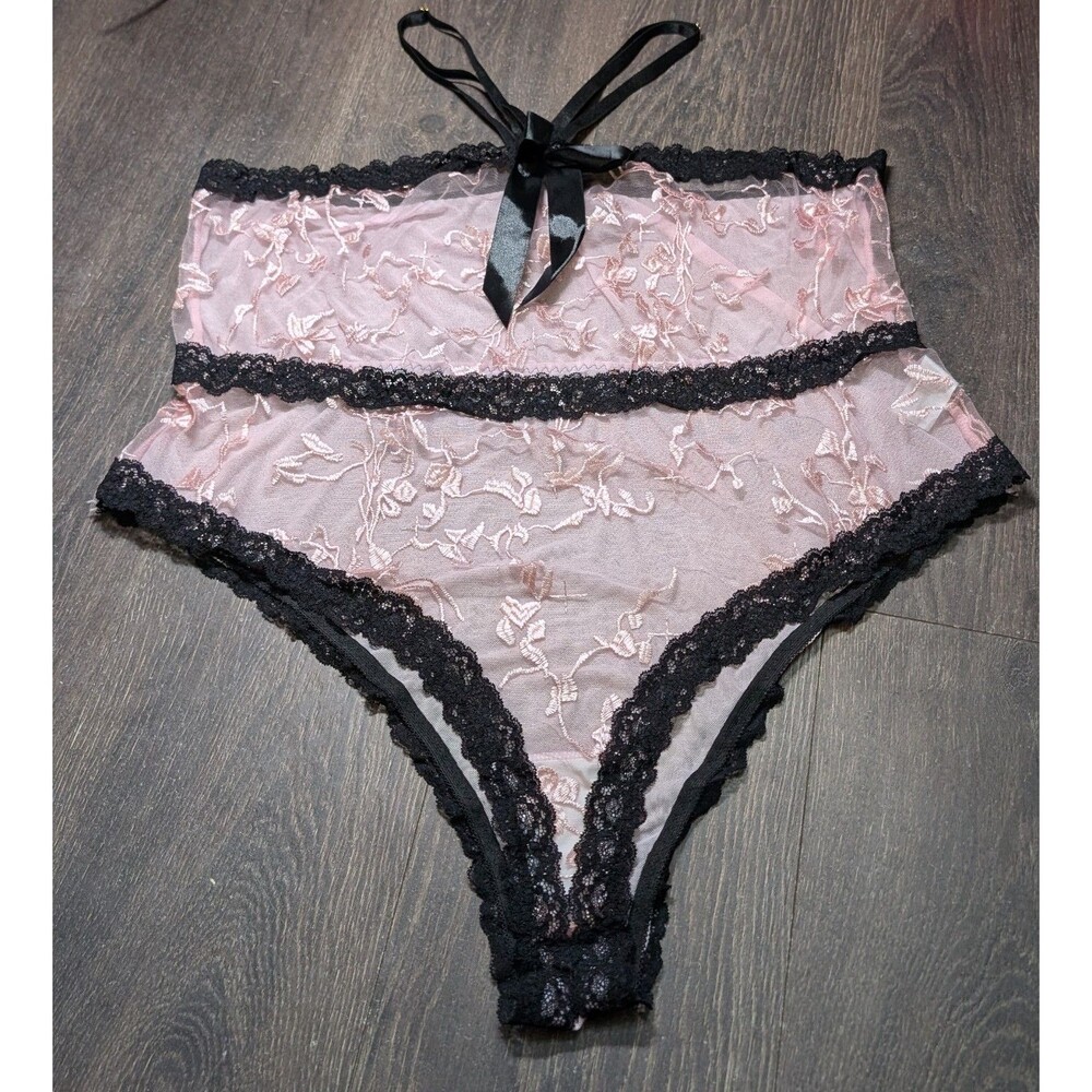 Lingerie Lace Mesh Bodysuit Pink And Black Women's New Unbranded (1018D)